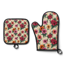 Pink Red Gold Flowers on Tan Stripes