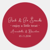 Pink Red Grab & Go Wedding Snack Ronde Sticker (Voorkant)
