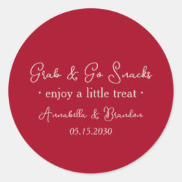 Pink Red Grab & Go Wedding Snack Ronde Sticker