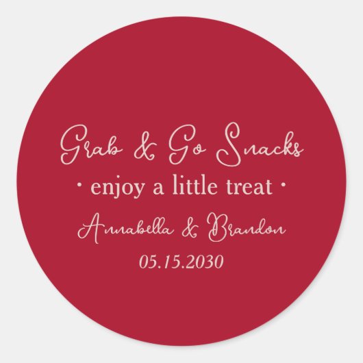 Pink Red Grab & Go Wedding Snack Ronde Sticker (Voorkant)