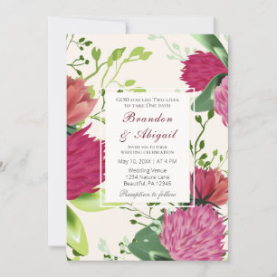 Pink Red Green Clover Floral Christelijk bruiloft Kaart