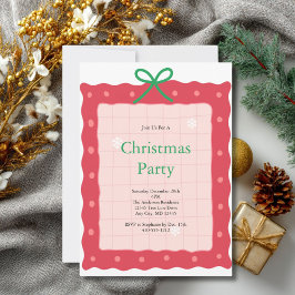 Pink Red Green Coquette Bow Doodle Christmas Party Kaart