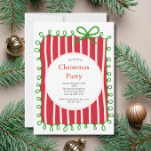 Pink Red Green Coquette Bow Doodle Christmas Party Kaart