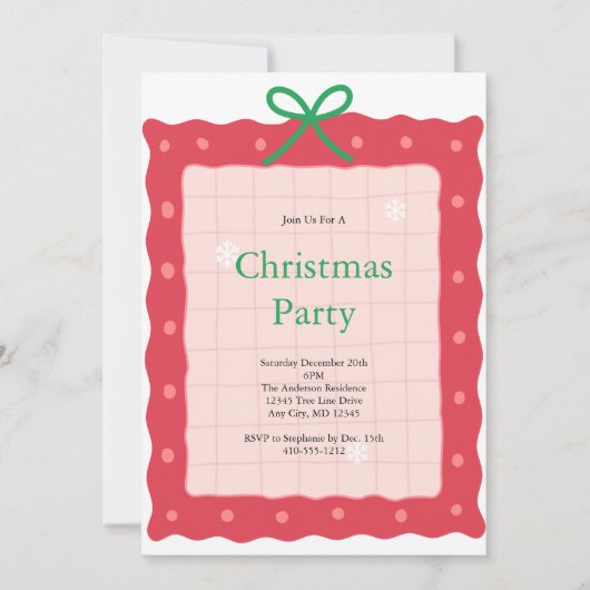 Pink Red Green Coquette Bow Doodle Christmas Party Kaart (Voorkant)
