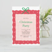 Pink Red Green Coquette Bow Doodle Christmas Party Kaart (Staand voorkant)
