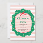 Pink Red Green Coquette Bow Stripe Christmas Party Kaart (Voorkant)