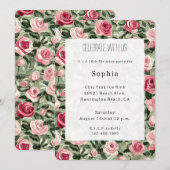 Pink Red Green Roses Floral Birthday Kaart (Voorkant / Achterkant)