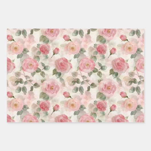Pink Red Green Roses Floral Bridal Shower Inpakpapier Vel (Voorkant 3)