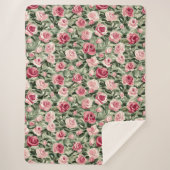 Pink Red Green Roses Floral Sherpa Deken (Voorkant)