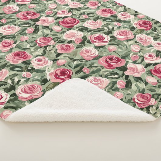 Pink Red Green Roses Floral Sherpa Deken (3/4)