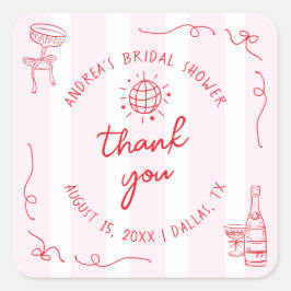 Pink & Red Hand Drawn Bridal Shower Thank You Vierkante Sticker