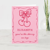 Pink Red Hand Drawn Cherry On Top Valentines Day Feestdagen Kaart (Voorkant)