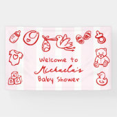 Pink & Red Hand Drawn Doodle Whimsical Baby Shower Spandoek (Horizontaal)