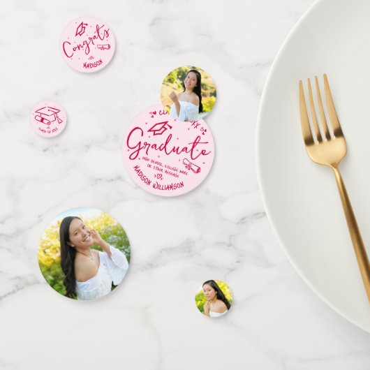 Pink Red Hand Drawn Doodles Graduation 3 Photo Fun Confetti (Groep)