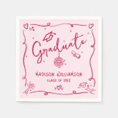 Pink Red Hand Drawn Doodles Style Graduation Retro Servet (Voorkant)