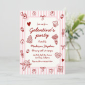  Pink Red Hand Drawn Galentine's Party Kaart (Staand voorkant)