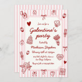  Pink Red Hand Drawn Galentine's Party Kaart (Voorkant / Achterkant)