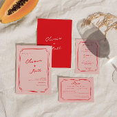 Pink + Red Hand Written Wedding RSVP Card