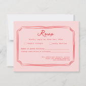 Pink + Red Hand Written Wedding RSVP Card Kaartje (Voorkant)