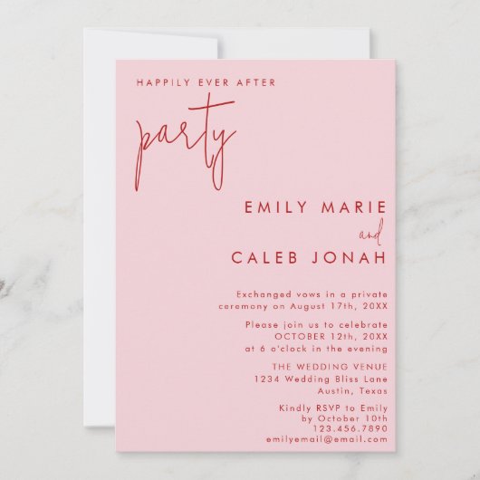 Pink Red Happily Ever After Wedding Reception Kaart (Voorkant)