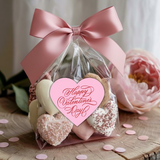 Pink & Red Happy Valentines Day Calligraphy  Hart Sticker