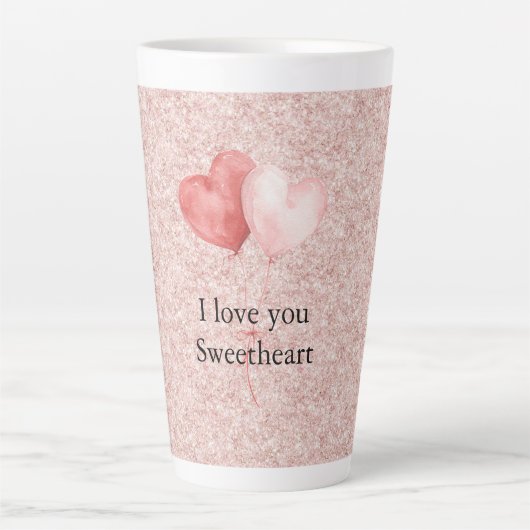 Pink Red Heart Balloons Glitter Sweetheart Latte Mok (Voorkant)