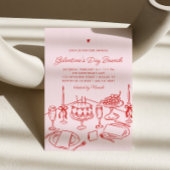 Pink & Red Heart Galentine's Day Brunch Kaart