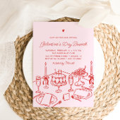 Pink & Red Heart Galentine's Day Brunch Kaart