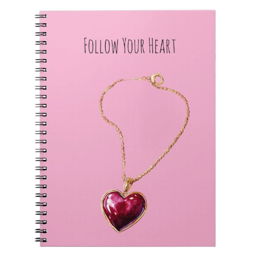 Pink Red Heart Gold Chain Necklace Notitieboek (Voorkant)