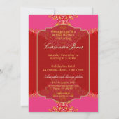 Pink Red Heart Gold Lace Girls Party Bridal Shower Kaart (Achterkant)