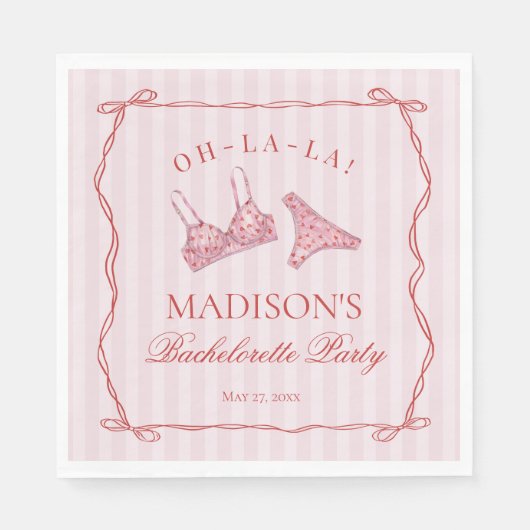 Pink & Red Heart Lingerie Bachelorette Panty Party Servet (Voorkant)