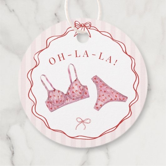 Pink & Red Heart Lingerie Bachelorette Party Bedankjes Labels (Achterkant)