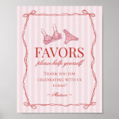 Pink & Red Heart Lingerie Bachelorette Party Favor Poster (Voorkant)
