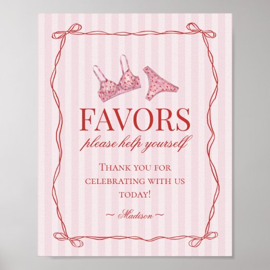 Pink & Red Heart Lingerie Bachelorette Party Favor Poster (Voorkant)