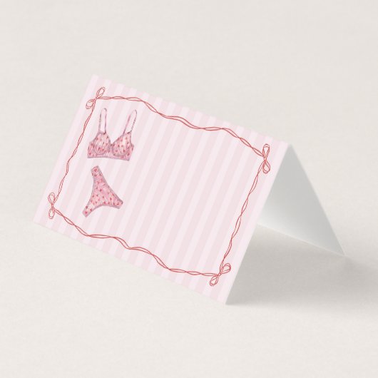 Pink & Red Heart Lingerie Shower Bow Place Card Kaart (Voorkant)
