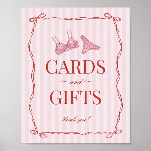 Pink & Red Heart Lingerie Shower Cards & Gifts Poster (Voorkant)