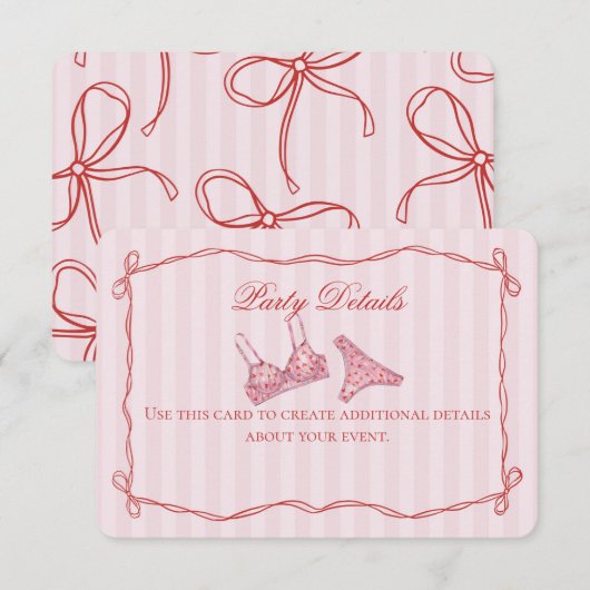 Pink & Red Heart Lingerie Shower Details Informatiekaartje (Voorkant / Achterkant)
