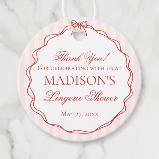 Pink & Red Heart Lingerie Shower Panty Party Bedankjes Labels (Voorkant)