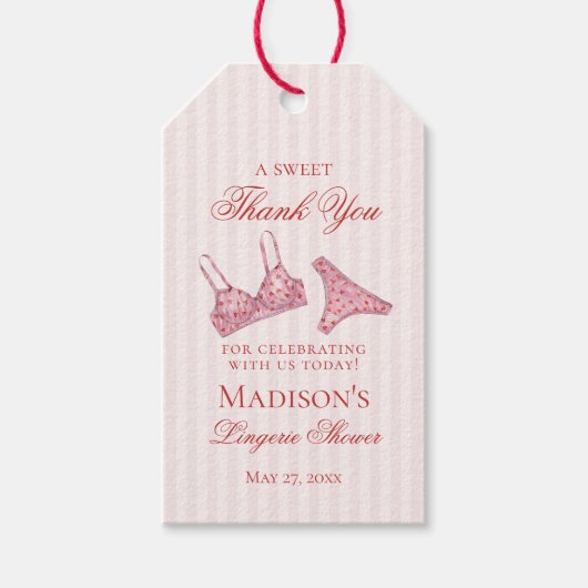 Pink & Red Heart Lingerie Shower Panty Party Favor Cadeaulabel (Voorkant)