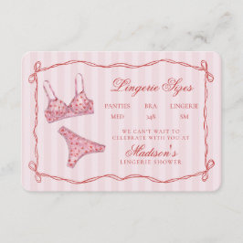 Pink & Red Heart Lingerie Sizes Shower Bow Informatiekaartje