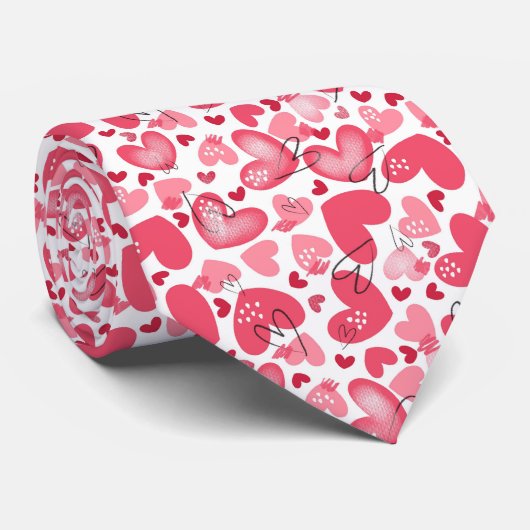 Pink Red Heart Pattern Valentine's Day Stropdas (Opgerold)