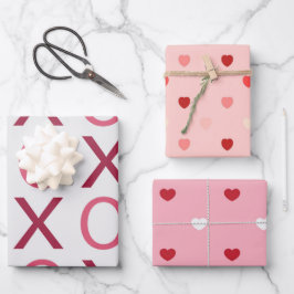 Pink Red Heart Xo Xo Inpakpapier Vel