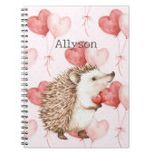 Pink Red Hearts Balloons Hedgehog Notitieboek (Voorkant)