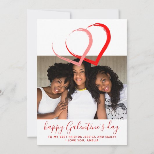 Pink Red Hearts Galentine's day Friends Feestdagenkaart (Voorkant)