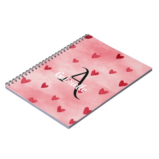 Pink Red Hearts Monogram Name Notitieboek (Linkerzijde)