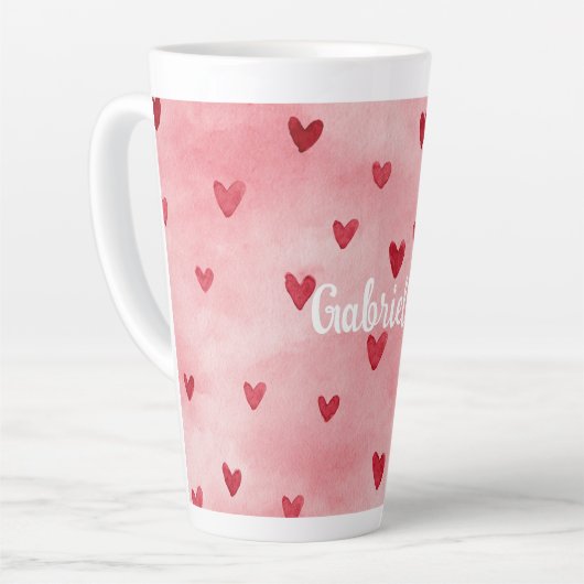 Pink Red Hearts Name Latte Mok (Linkerhoek)