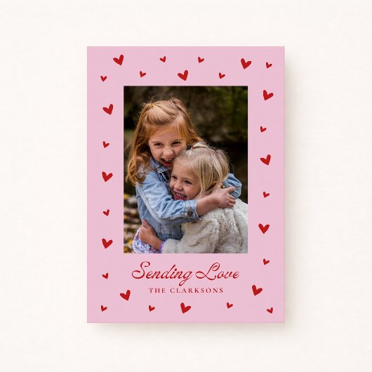 Pink Red Hearts One Photo Valentines Day Card Kaart