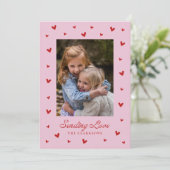Pink Red Hearts One Photo Valentines Day Card Kaart (Staand voorkant)