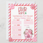 Pink Red Holiday Candy Cane Kerstverlanglijst Kaart (Voorkant)