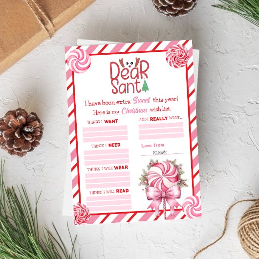 Pink Red Holiday Candy Cane Kerstverlanglijst Kaart